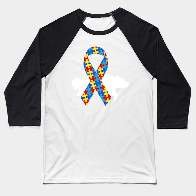 Mama Bear Autism Awareness Puzzle Piece Support Autistic Baseball T-Shirt by ShariLambert